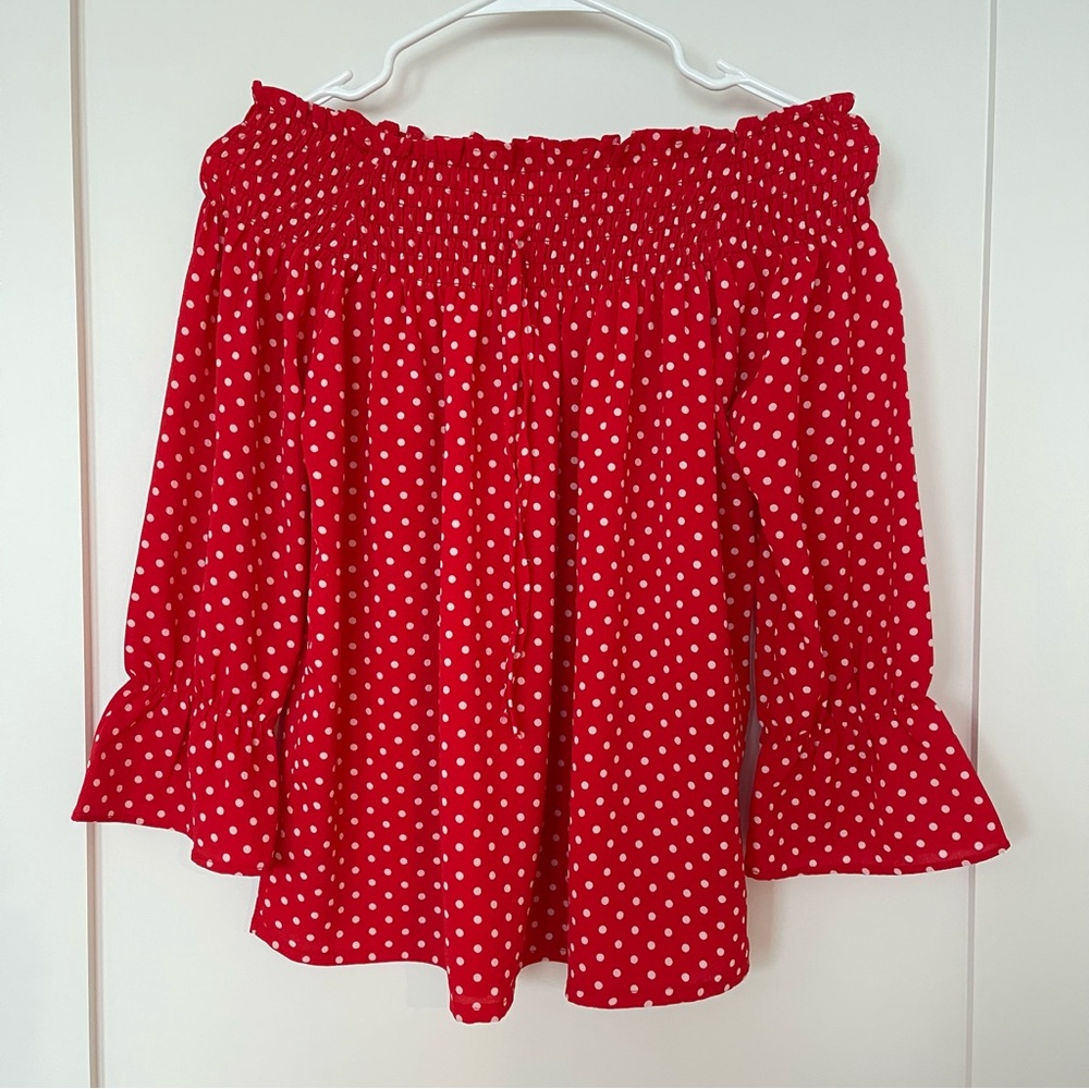 Elegant Red Polka Dot Off-Shoulder Blouse